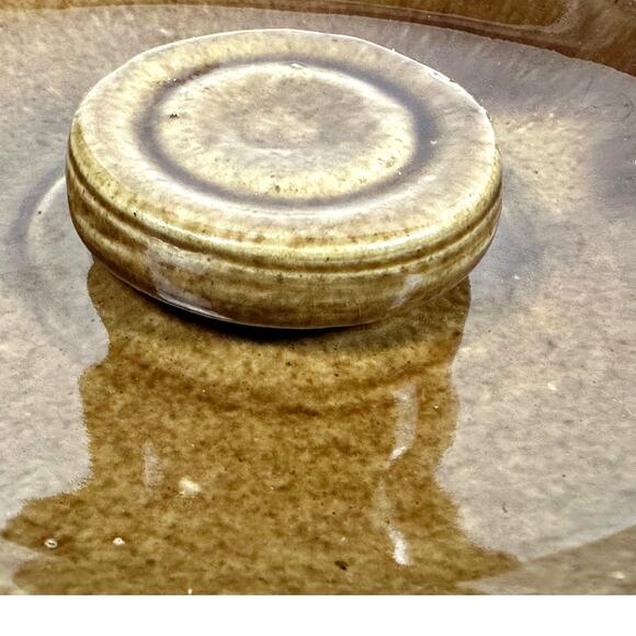 Mid 20th Century USA 9" Round Tureen Bowl Casserole w/Lid Brown Shingle Pattern - Picture 5 of 9